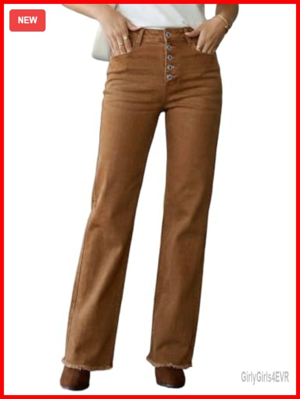 Wide Leg Jeans High Waisted Straight Leg Stretchy Button Fly Raw Hem Denim Pants
